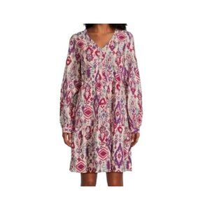 Beach Lunch Lounge Maddie Multi Color Geometrical Print Babydoll Dress Medium